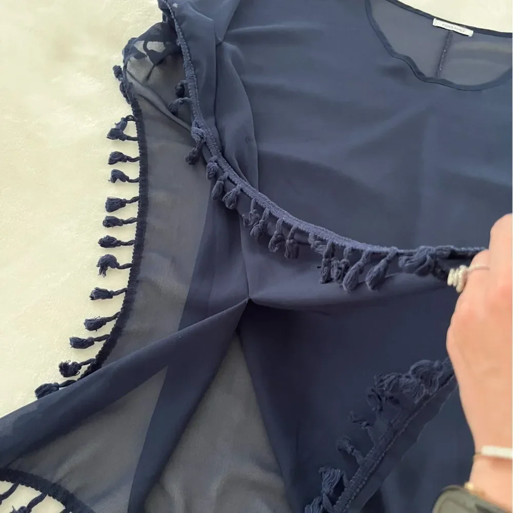Amazon Navy Blue Swim Cover-Up with Tassels, One Size